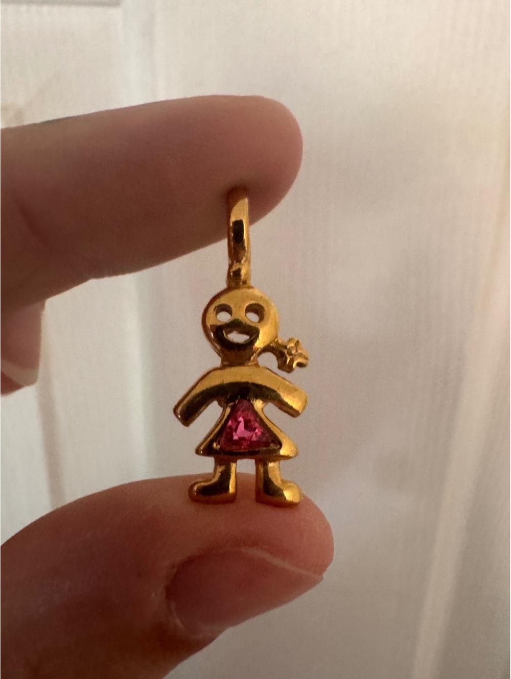 Gold Tone Girl Pendant Charm with October Birth Stone